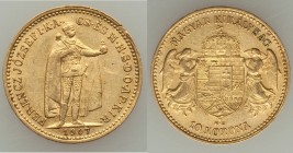Franz Joseph I gold 10 Korona 1907-KB XF, Kremnitz mint, KM-485. 18.8mm. 3.37gm. AGW 0.0980 oz.

HID09801242017