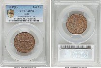 British India. East India Company 1/4 Anna 1857-(h) AU58 Brown PCGS, Heaton mint, KM463.1. Single wreath tips variety in a muted gingerbread shade of ...