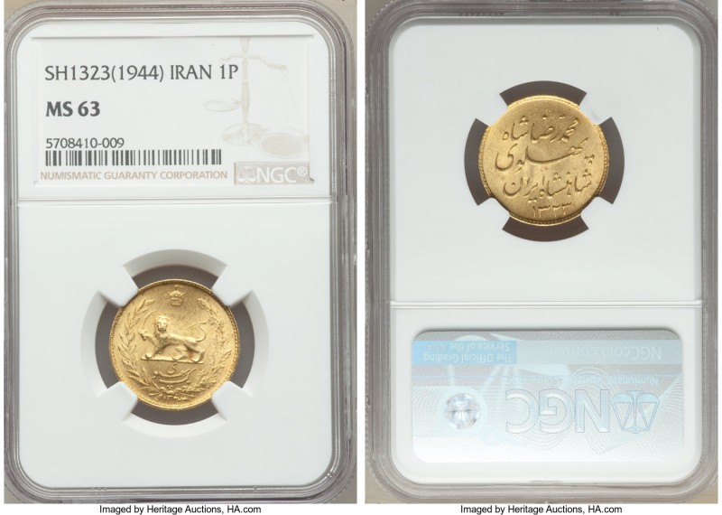 Muhammad Reza Pahlavi gold Pahlavi SH 1323 (1944) MS63 NGC, KM1148. AGW 0.2354 o...