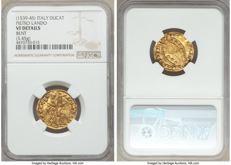 Venice. Pietro Lando gold Ducat ND (1539-1545) VF Details (Bent) NGC, Fr-1248. 3...