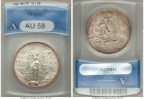 Estados Unidos 2 Pesos 1921-Mo AU58 ANACS, Mexico City mint, KM462. Reverse displays light plum peripheral toning, struck on the 100th anniversary of ...
