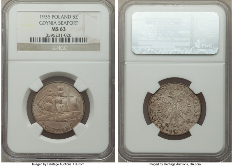 Republic 5 Zlotych 1936-(W) MS63 NGC, Warsaw mint, KM-Y31.

HID09801242017