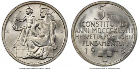 Confederation 5 Francs 1948-B MS66 PCGS, Bern mint, KM48. Brilliant, high shine luster.

HID09801242017