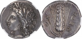 ITALY. Lucania. Metapontion. AR Stater (7.91 gms), ca. 330-290 B.C. NGC Ch EF★, Strike: 4/5 Surface: 5/5. Fine Style.
Johnston Class-C, 5.6-5.7 (same...