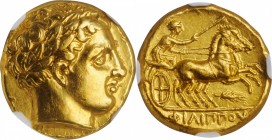 MACEDON. Kingdom of Macedon. Time of Philip II to Alexander III (the Great), 359-323 B.C. AV Stater (8.59 gms), Amphipolis Mint, ca. 340/36-328 B.C. N...