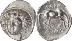 THESSALY. Larissa. AR Drachm (6.00 gms), ca. 365-356 B.C. NGC MS, Strike: 5/5 Surface: 3/5. Fine Style.
BCD Thessaly II-315-6; HGC-4, 454. Obverse: H...