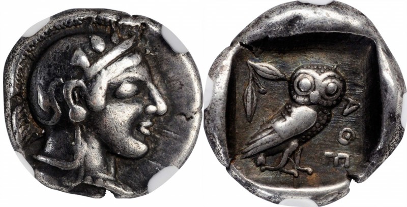 ATTICA. Athens. AR Drachm (4.26 gms), ca. 475-465 B.C. NGC Ch VF★, Strike: 5/5 S...