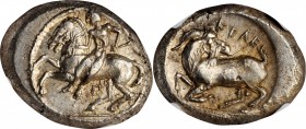 CILICIA. Kelenderis. AR Stater (10.87 gms), ca. 430-420 B.C. NGC MS★, Strike: 5/5 Surface: 5/5.
Casabonne Type 2; SNG BN-52. Obverse: Nude youth, hol...