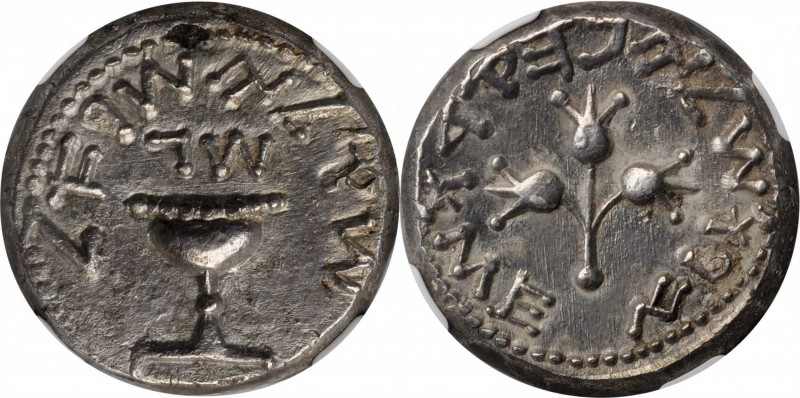 JUDAEA. First Jewish War, 66-70 C.E. AR Shekel (13.77 gms), Jerusalem Mint, Year...