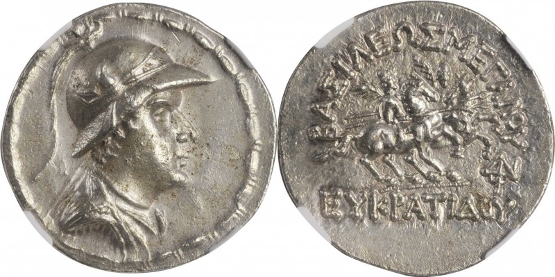 BAKTRIA. Kingdom of Baktria. Eukratides I, ca. 170-145 B.C. AR Tetradrachm (16.9...