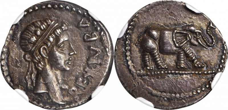 MAURETANIA. Kingdom of Mauretania. Juba II, 25 B.C.- A.D. 24. AR Denarius (3.14 ...