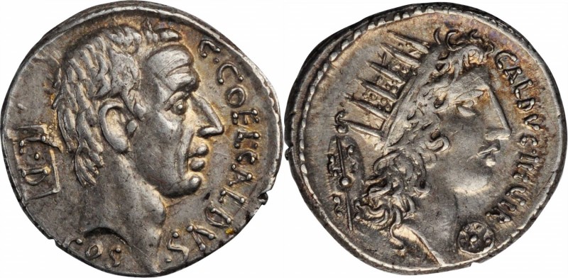 ROMAN REPUBLIC. C. Coelius Caldus. AR Denarius (4.07 gms), Rome Mint, 53 B.C. CH...