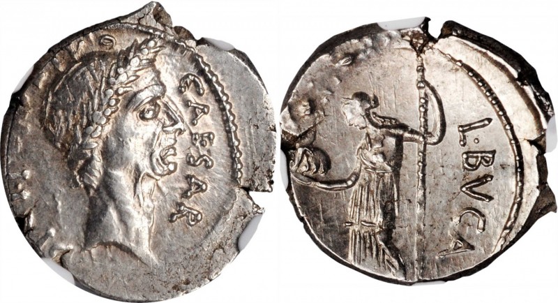 JULIUS CAESAR. AR Denarius (3.98 gms), Rome Mint, L. Aemilius Buca, moneyer, 44 ...