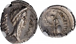 JULIUS CAESAR. AR Denarius (3.87 gms), Rome Mint, M. Mettius, moneyer, 44 B.C. NGC AU★, Strike: 4/5 Surface: 5/5.
Cr-480/17; CRI-101; Syd-1055. Possi...