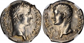 LOT WITHDRAWN
RIC-86-7 var. (rev. legend); RPC-3622b. Obverse: Laureate head of Tiberius right; Reverse: Bare head of Drusus left. Rather well struck...