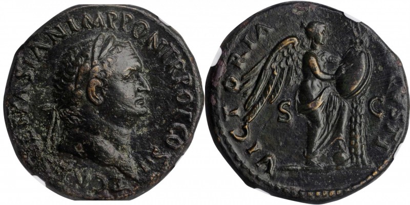 TITUS AS CAESAR, A.D. 69-79. AE Sestertius (23.75 gms), Rome Mint, A.D. 72. NGC ...