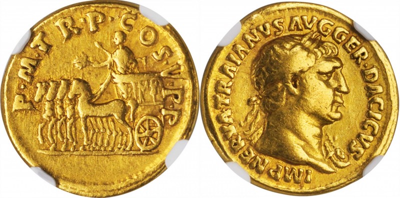 TRAJAN, A.D. 98-117. AV Aureus (6.84 gms), Rome Mint, A.D. 103. NGC Ch F★, Strik...