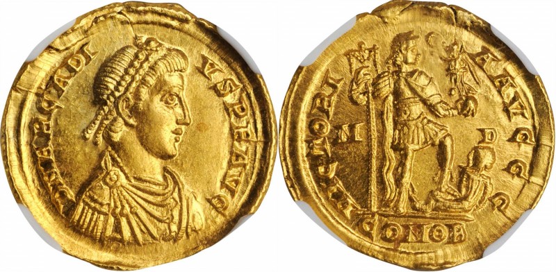 ARCADIUS, A.D. 383-408. AV Solidus (4.42 gms), Mediolanum Mint, A.D. 397-402. NG...