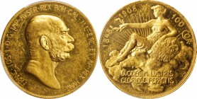 AUSTRIA. 100 Corona, 1908. Kremnica Mint. PCGS AU-58 Gold Shield.
Fr-514; KM-2812. Commemorating the 60th anniversary of the reign of Franz Joseph I,...