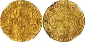 BELGIUM. Flanders. Chaise d'Or, ND (1346-84). Louis II de Male. NGC MS-63.
Fr-163; Delm-466. Obverse: King enthroned facing with skyward pointing swo...