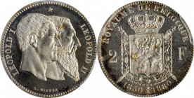 BELGIUM. Silver 2 Francs, 1880. Leopold II. PCGS PROOF-66 Cameo Gold Shield.
KM-39; Dup-1218. Struck in the celebration of the 50th anniversary of in...