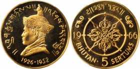 BHUTAN. 40th Anniversary Gold Proof Set (3 Pieces), 1966. All PCGS Gold Shield Certified.
Mintage: 598 Proof Sets. KM-PS2. 1) 5 Sertums. PCGS PROOF-6...