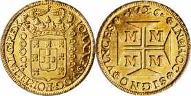 BRAZIL. 10000 Reis, 1726-M. Minas Gerais Mint. Joao V. PCGS AU-58 Gold Shield.
Fr-34; KM-1: LDMB-O246; Gomes-104.03. Three year type. A well struck e...