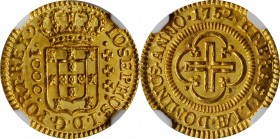 BRAZIL. 1000 Reis, 1752-(L). Lisbon Mint. Jose I. NGC MS-66+.
Fr-75; KM-162.1; LDMB-O300; Gomes-58.02. An incredibly stunning Gem, this superlative e...