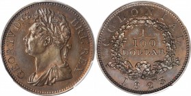 BRITISH WEST INDIES. Copper 1/100 Dollar Pattern, 1823. George IV. PCGS PROOF-65 Brown Gold Shield.
KM-Pn4 (incorrect on PCGS insert); Prid-17; BR-86...