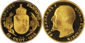 BULGARIA. 100 Leva Restrike, 1912. PCGS PROOF-67 Deep Cameo.
Fr-5; KM-34. Mintage: 1,000. Officially restruck at the Bulgarian mint in Sophia from 19...