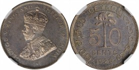 CEYLON. 50 Cents, 1929. NGC PROOF-65.
KM-109a; Prid-122A. An outstanding presentation issue, struck from highly polished dies and carefully kept sinc...