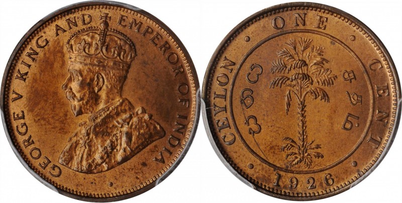 CEYLON. Cent, 1926. PCGS PROOF-64 Red Brown Gold Shield.
KM-107; Prid-217A. RAR...