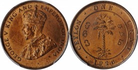 CEYLON. Cent, 1926. PCGS PROOF-64 Red Brown Gold Shield.
KM-107; Prid-217A. RARE as a issue, with this example being free of evident handling and con...