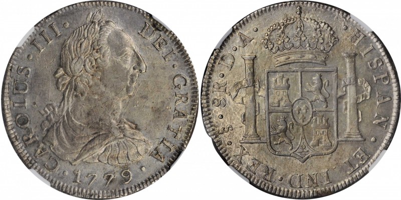 CHILE. 8 Reales, 1779-So DA. Santiago Mint. Charles III. NGC AU-58.
KM-31; FC-1...