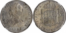 CHILE. 8 Reales, 1779-So DA. Santiago Mint. Charles III. NGC AU-58.
KM-31; FC-17a; EL-26; Cal-Type-110 # 1017. Mintage: 99,000. Though this coin has ...