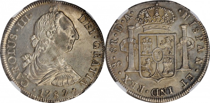 CHILE. 8 Reales, 1787-So DA. Santiago Mint. Charles III. NGC AU Details--Cleaned...