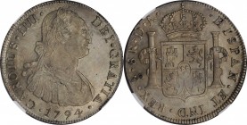 CHILE. 8 Reales, 1794-So DA. Santiago Mint. Charles IV. NGC Unc Details--Reverse Scratched.
KM-51; FC-34; EL-45; Cal-Type-86 # 739. Mintage: 161,000....
