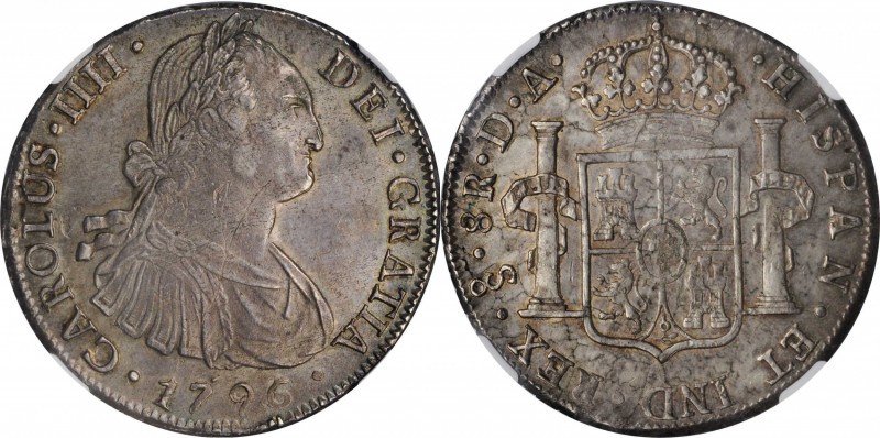 CHILE. 8 Reales, 1796/5-So DA. Santiago Mint. Charles IV. NGC AU Details--Obvers...