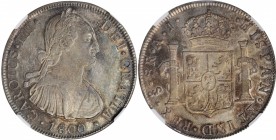 CHILE. 8 Reales, 1800-So AJ. Santiago Mint. Charles IV. NGC AU-55.
KM-51; FC-40a; EL-52; Cal-Type-86 # 748. Mintage: 184,000. A beautiful example of ...