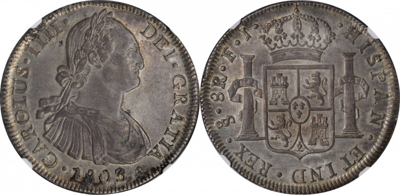 CHILE. 8 Reales, 1803/2-So FJ. Santiago Mint. Charles IV. NGC AU-58.
KM-51; FC-...