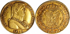 CHILE. 8 Escudos, 1811-So FJ. Santiago Mint. Ferdinand VII. PCGS EF-45 Gold Shield.
Fr-28; KM-72. Military bust. A charming, original piece, featurin...
