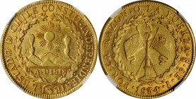 CHILE. 8 Escudos, 1834-So I. Santiago Mint. NGC AU-55.
Fr-33; KM-84. Quite SCARCE when found in this attractive state of preservation, this specimen ...