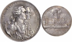 CUBA. Capture of Morro Castle Silver Medal, 1763. PCGS SPECIMEN-53 Gold Shield.
48mm. Eimer-704; Betts-443; Medina-12. By D. T. F. Prieto. Obverse: J...