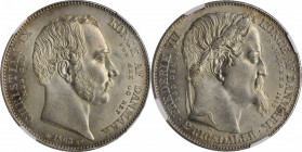 DENMARK. 2 Rigsdaler, 1863-HC RH. Copenhagen Mint; mm: Crown. Christian IX. NGC MS-64.
KM-770; Sieg-4; H-3. Struck to commemorate the death of Freder...