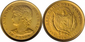 EL SALVADOR. 10 Pesos, 1892-C.A.M. Central American (San Salvador) Mint. NGC EF-45.
Fr-2; KM-118. Mintage: 321. Yielding some remaining luster along ...