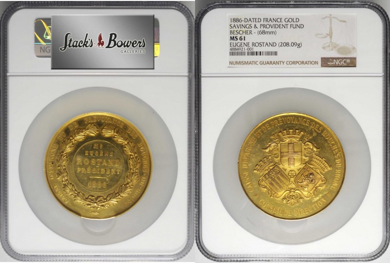 FRANCE. Board of Directors Honorary Banking Gold Medal, 1886. Paris Mint. NGC MS...