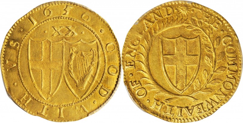 GREAT BRITAIN. Unite (20 Shillings), 1656. Commonwealth. PCGS MS-61 Gold Shield....