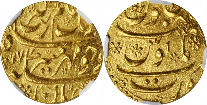 INDIA. Mughal Empire. Mohur, AH 1077 (1667). Aurangabad Mint. Muhayyi-Ud-Din Muh...