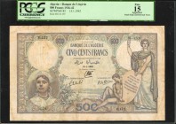 ALGERIA. Banque de L'Algérie. 500 Francs, 1942. P-82. PCGS Currency Fine 15 Apparent. Small Edge and Internal Tear.
A scarce later date is seen on th...