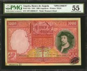 ANGOLA. Banco de Angola. 1000 Angolares, 1944. P-82s. Specimen. PMG About Uncirculated 55.
Joao II pictured at right on this 1944 Angola Bank Specime...